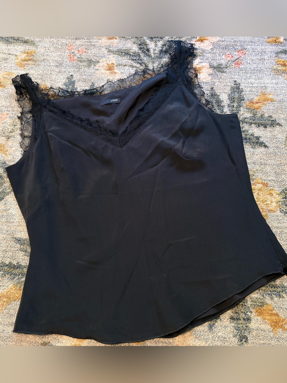 100% Silk J. Crew Black Lace Fitted Camisole Tank Size 8